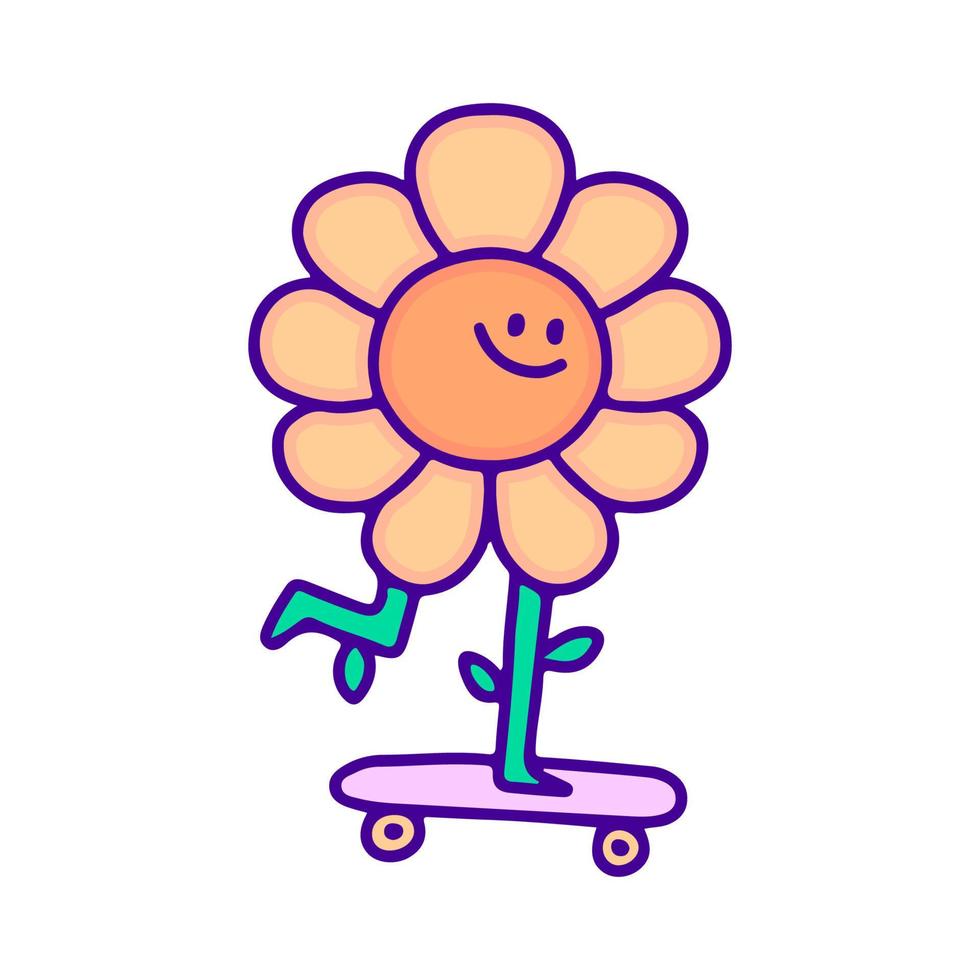 schattig zonnebloem rijden skateboard tekening kunst, illustratie voor t-shirt, sticker, of kleding handelswaar. met modern knal stijl. vector