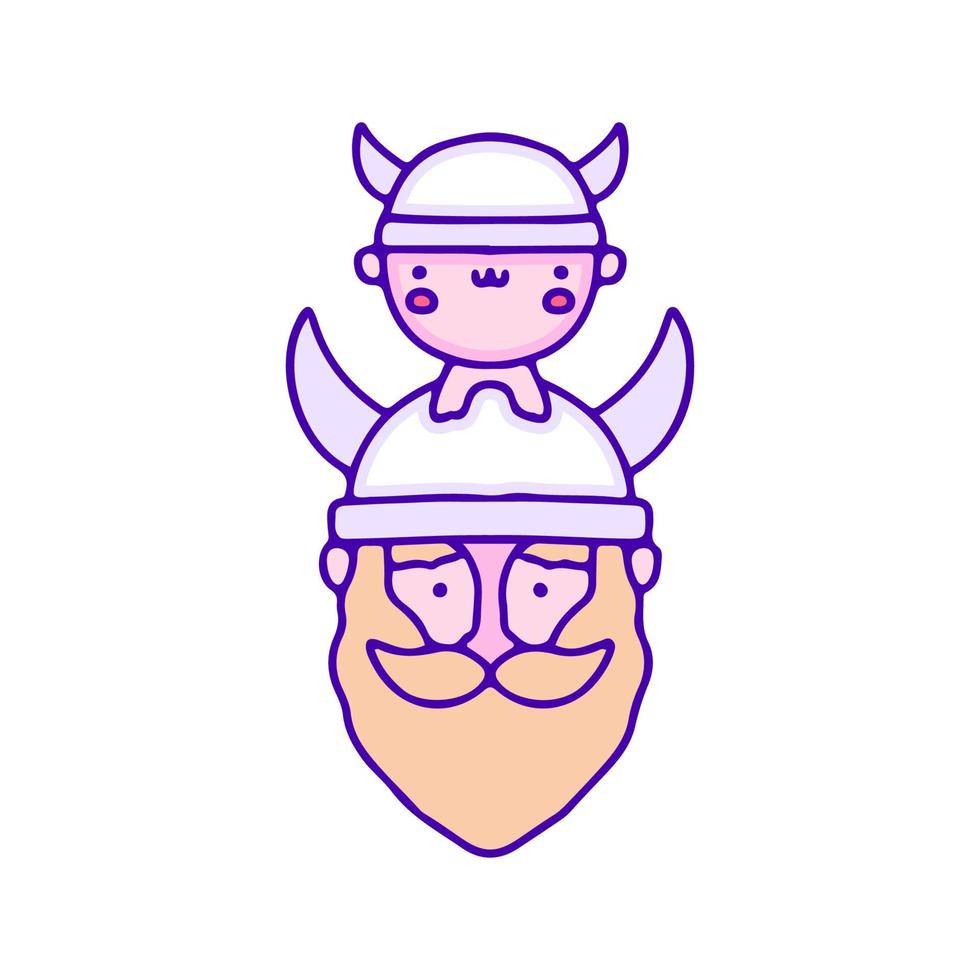 zoet baby viking en vader tekening kunst, illustratie voor t-shirt, sticker, of kleding handelswaar. met modern knal en kawaii stijl. vector