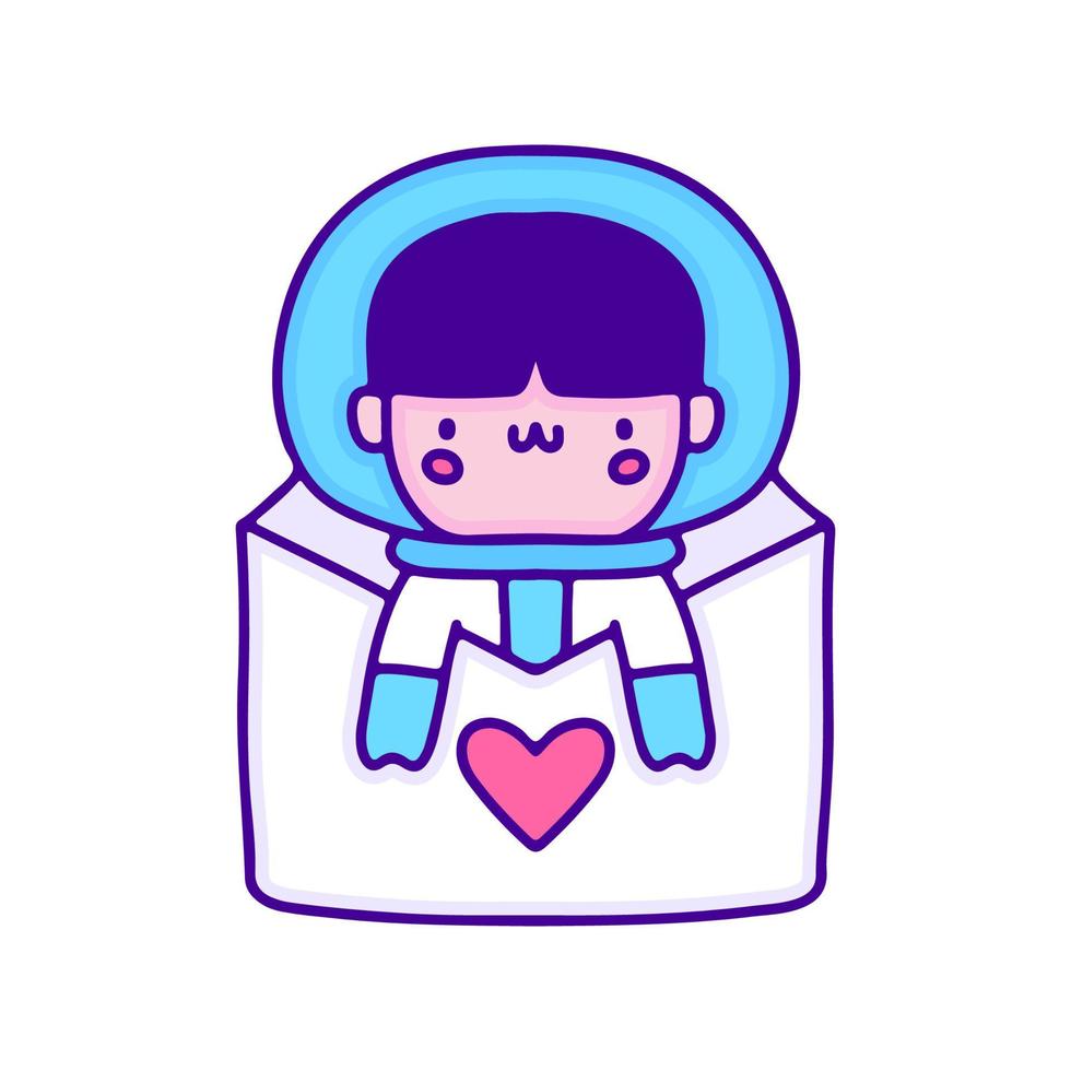 zoet baby astronaut binnen liefde brief tekening kunst, illustratie voor t-shirt, sticker, of kleding handelswaar. met modern knal en kawaii stijl. vector