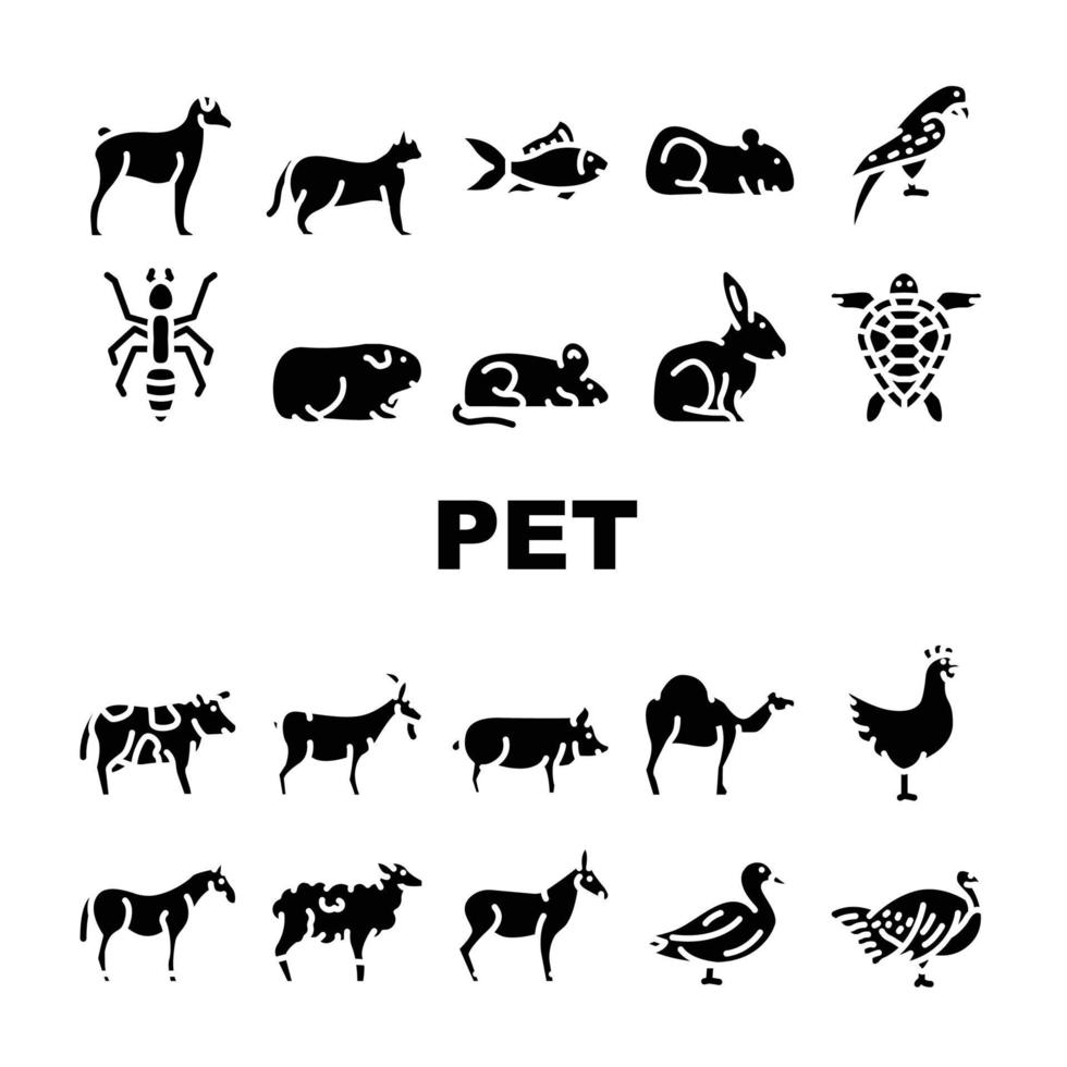 huisdier binnenlandse, boerderij en zee aqua pictogrammen instellen vector