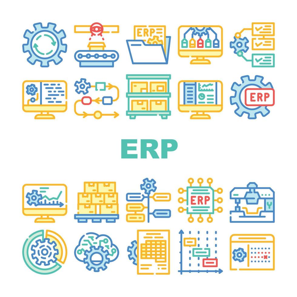 ERP enterprise resource planning pictogrammen instellen vector