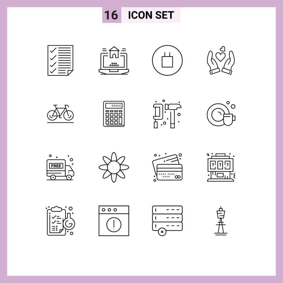 modern reeks van 16 contouren pictogram van beweging bruiloft landgoed hart hand- bewerkbare vector ontwerp elementen