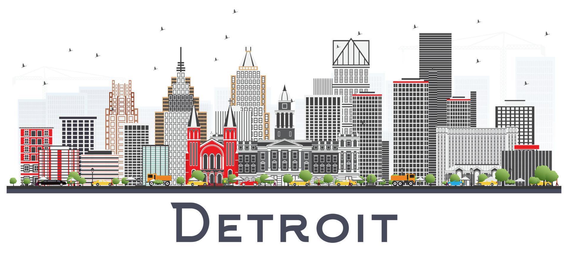 Detroit Michigan stad horizon met grijs gebouwen geïsoleerd Aan wit. vector