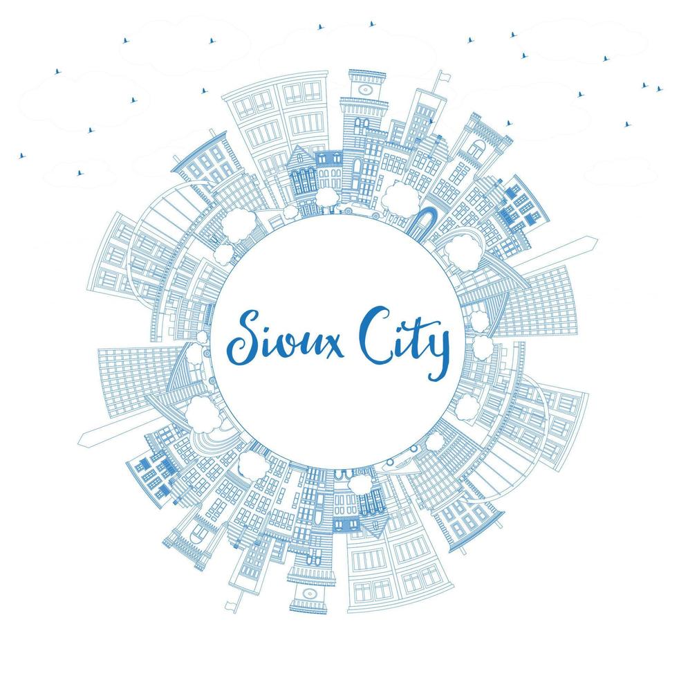 schets Sioux stad Iowa horizon met blauw gebouwen en kopiëren ruimte. vector