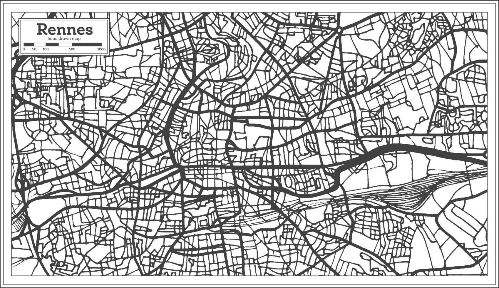 Rennes Frankrijk stad kaart in retro stijl. schets kaart. vector