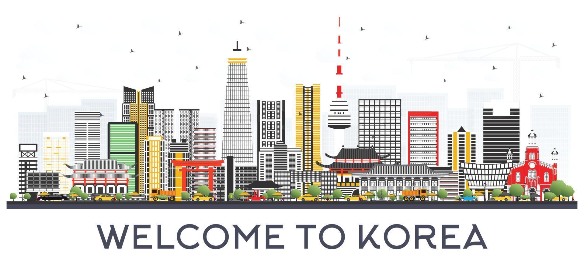 zuiden Korea stad horizon met kleur gebouwen. vector