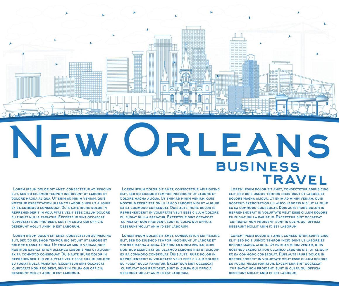 schets nieuw orleans Louisiana stad horizon met blauw gebouwen en kopiëren ruimte. vector