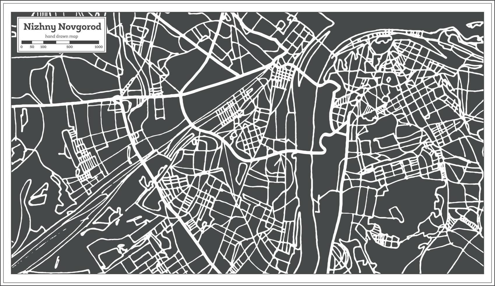 nizjni novgorod Rusland stad kaart in retro stijl. schets kaart. vector