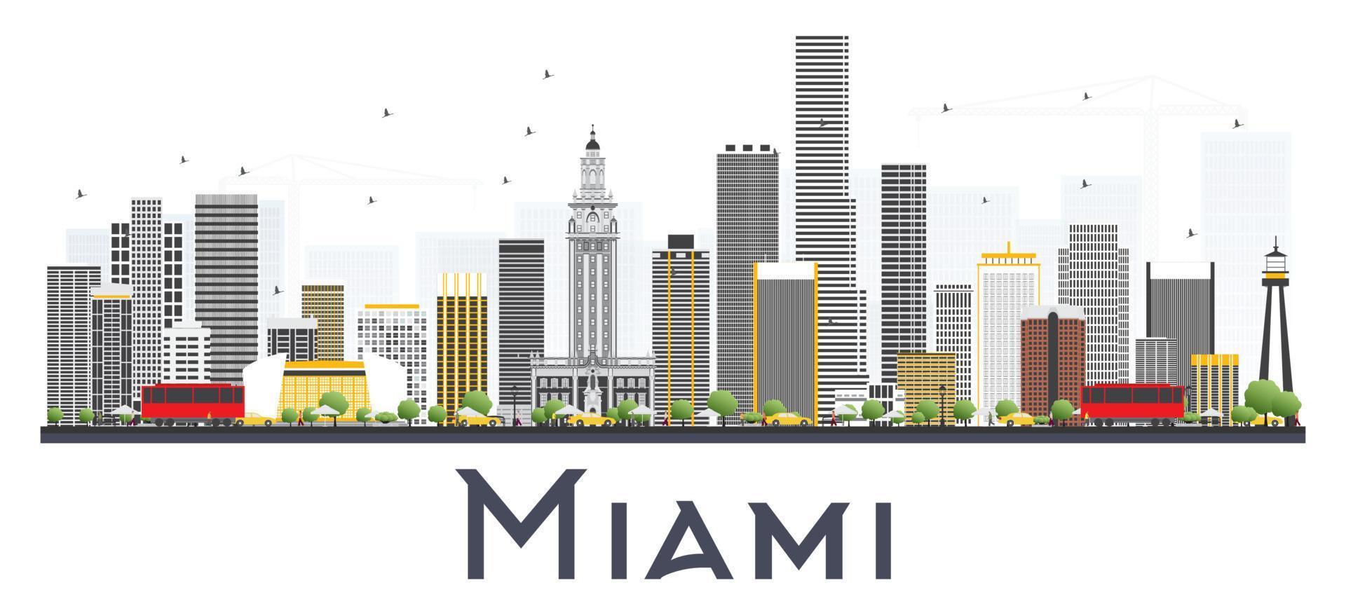 Miami Verenigde Staten van Amerika stad horizon met grijs gebouwen geïsoleerd Aan wit achtergrond. vector