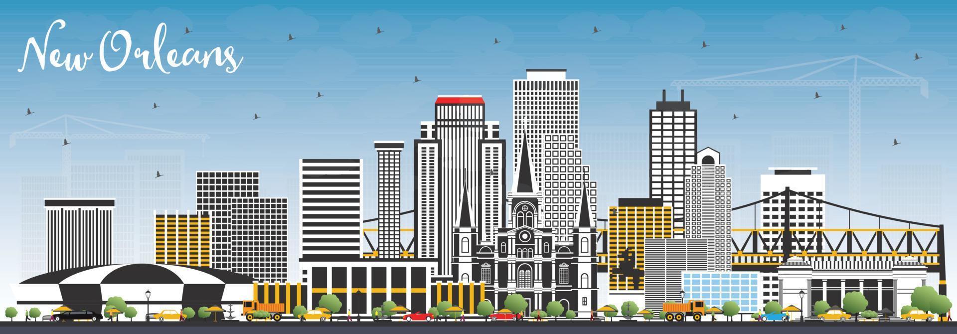 nieuw orleans Louisiana stad horizon met grijs gebouwen en blauw lucht. vector