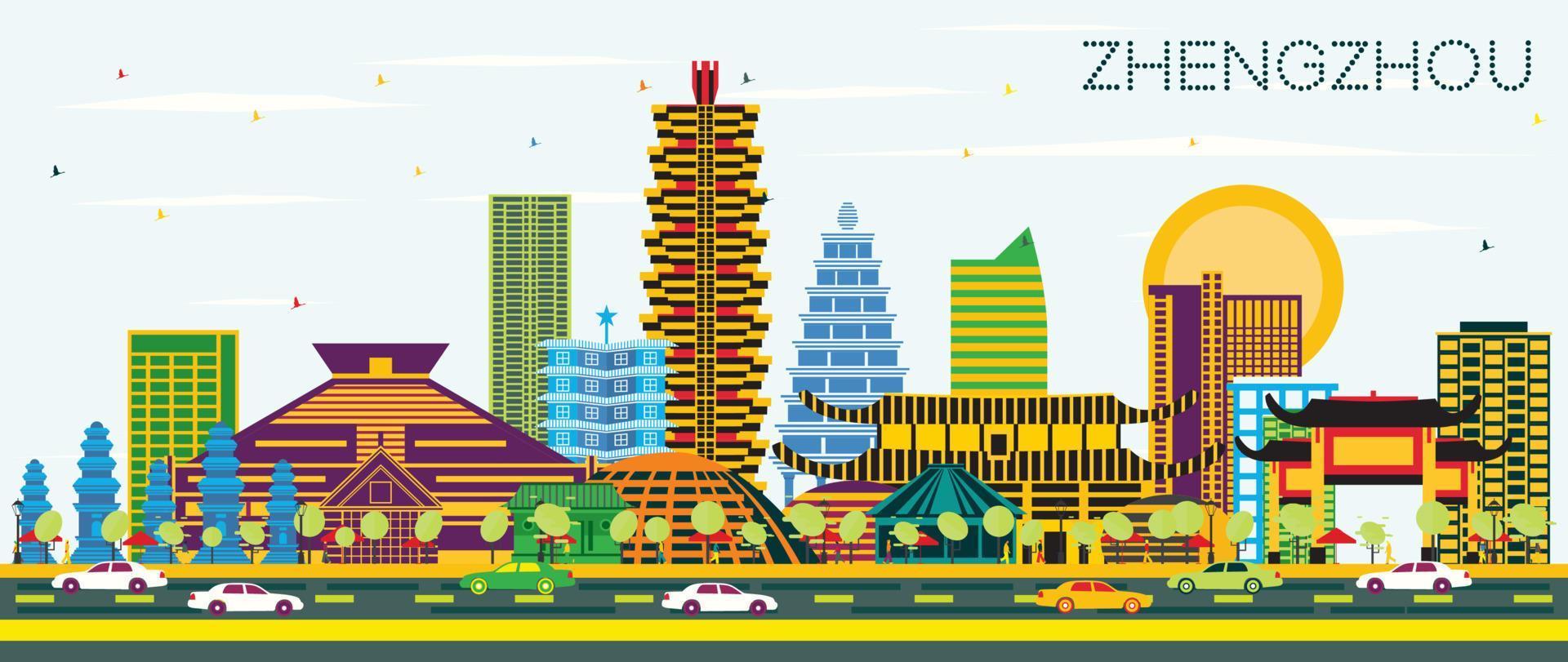 zhengzhou China stad horizon met kleur gebouwen en blauw lucht. vector