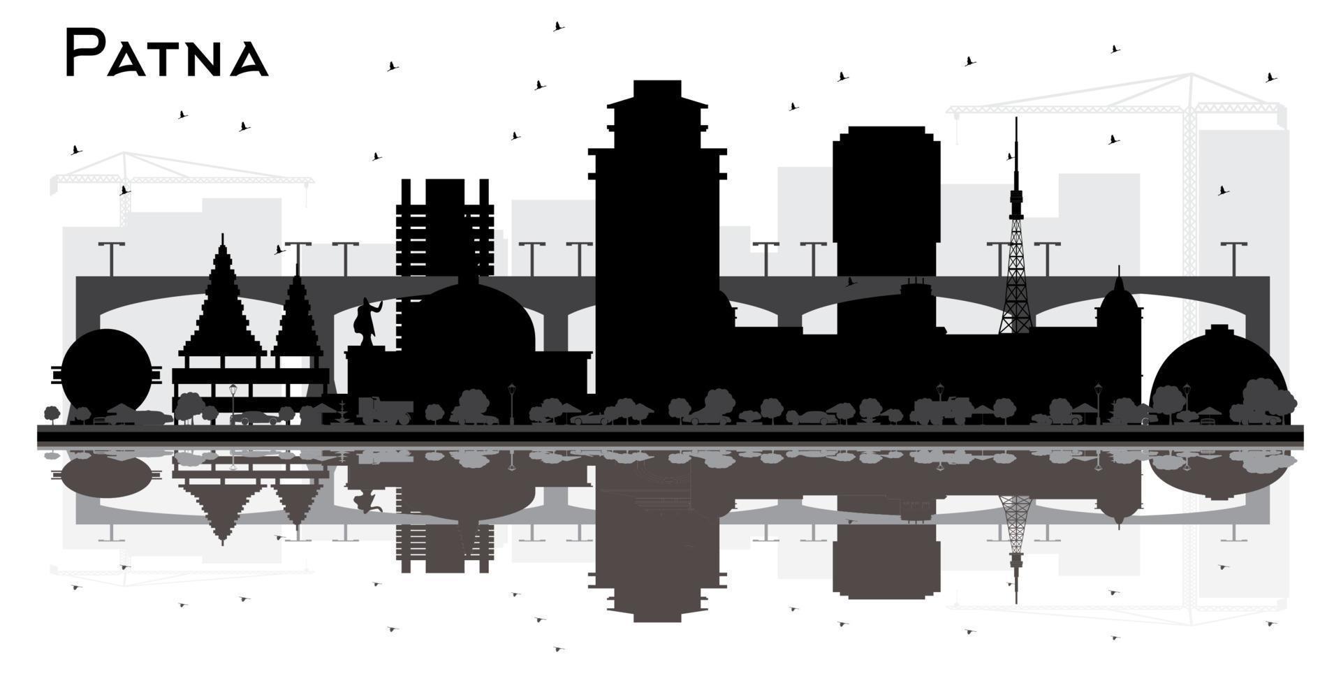 patna Indië stad horizon silhouet met zwart gebouwen en reflecties geïsoleerd Aan wit achtergrond. vector