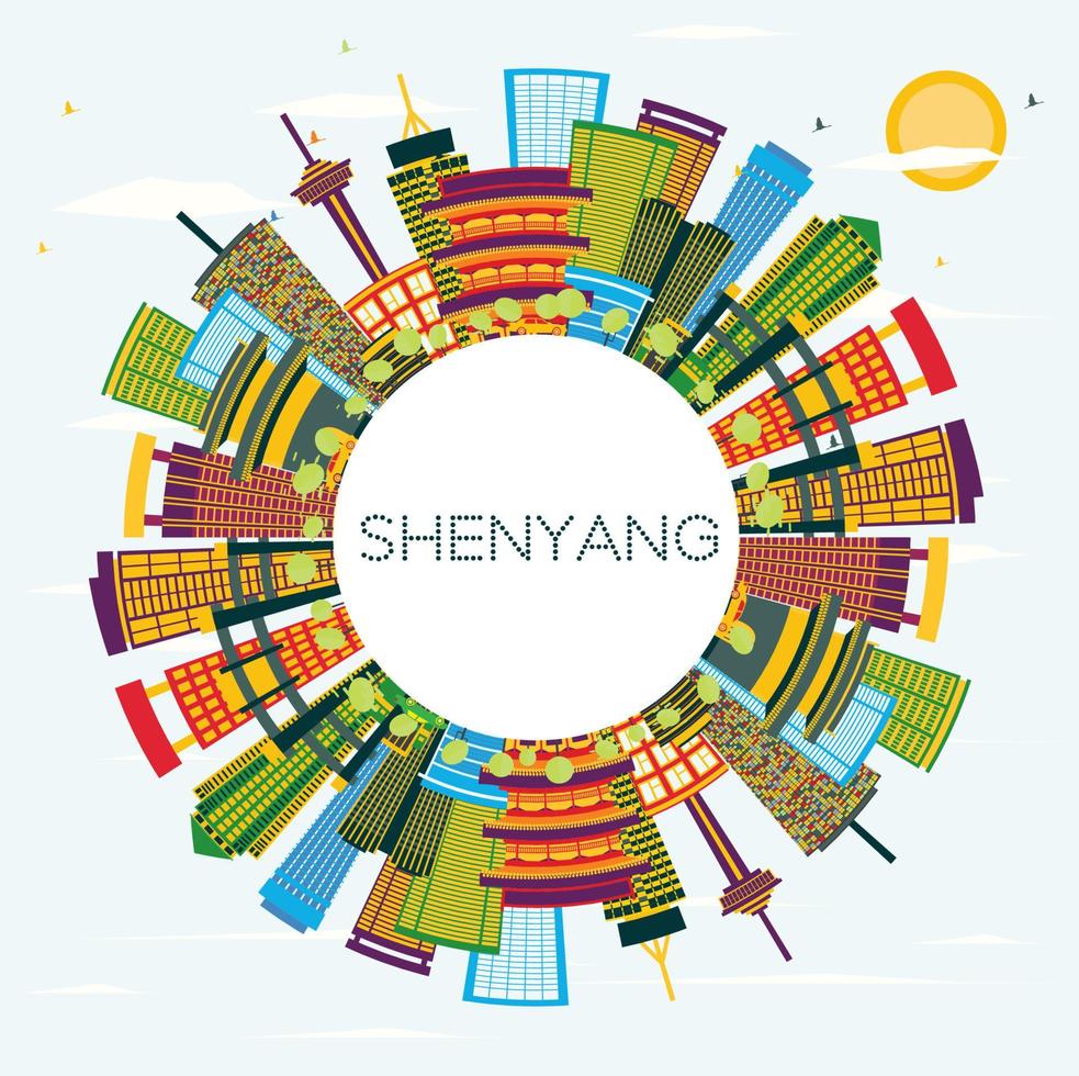 shenyang China stad horizon met kleur gebouwen, blauw lucht en kopiëren ruimte. vector