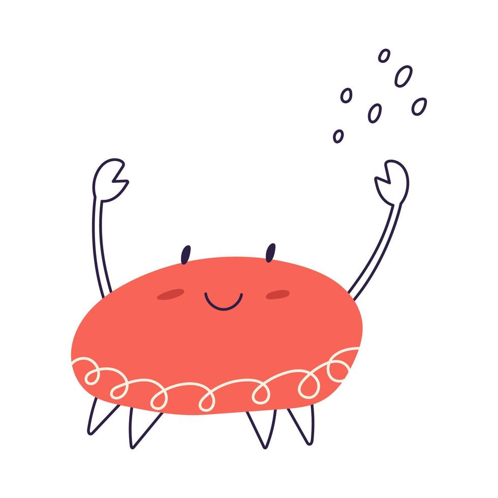 vrolijk krab, tekenfilm vlak vector illustratie geïsoleerd Aan wit achtergrond. schattig karakter voor kinderen ontwerp. zee of oceaan inwoner. schattig grappig krab met tang.