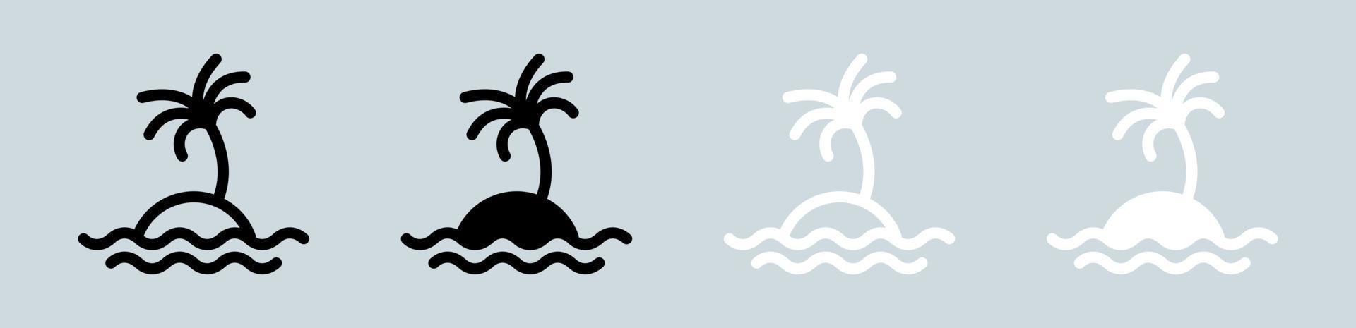 eiland icoon reeks in zwart en wit. tropisch tekens vector illustratie.