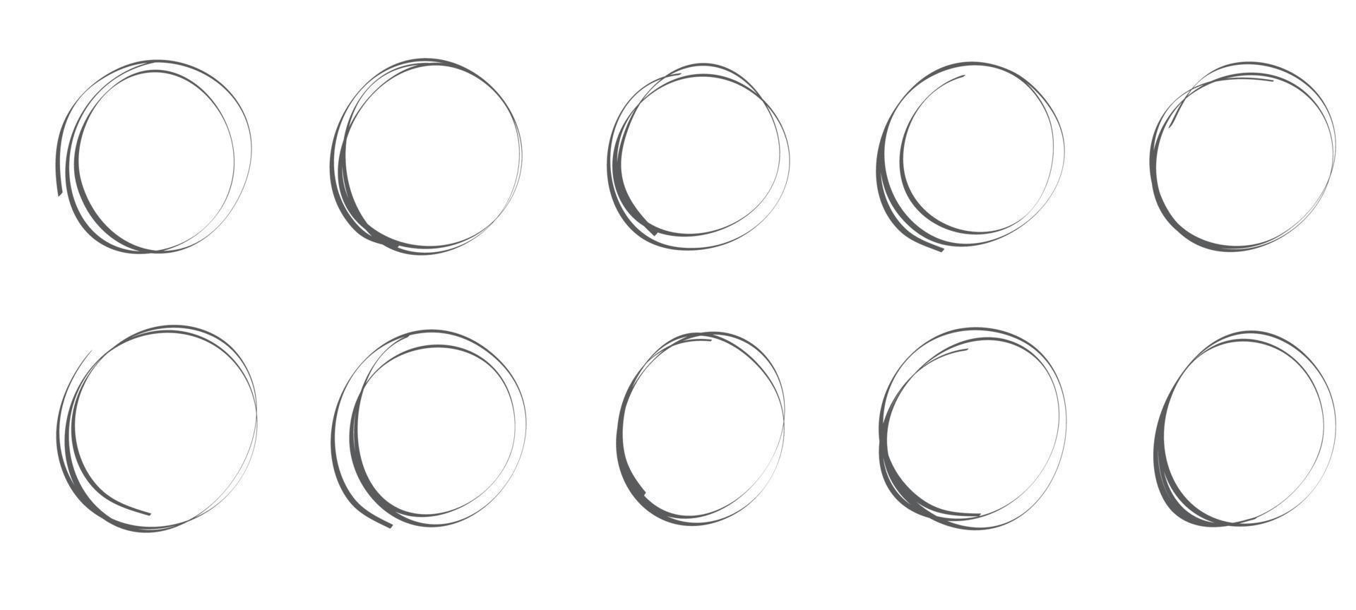 reeks van hand- getrokken cirkels schetsen kader, viltstift pen ovalen. tekening circulaire kader elementen geïsoleerd vector illustratie