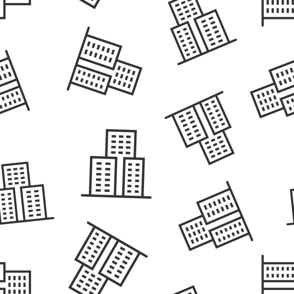 gebouw icoon in vlak stijl. stad- wolkenkrabber appartement vector illustratie Aan wit geïsoleerd achtergrond. stad toren naadloos patroon bedrijf concept.