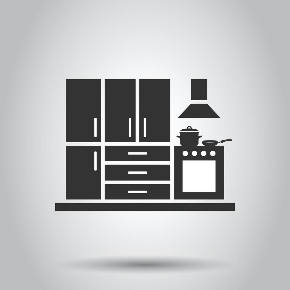 keuken meubilair icoon in vlak stijl. keuken vector illustratie Aan wit geïsoleerd achtergrond. Koken kamer bedrijf concept.