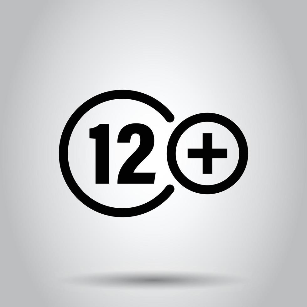 twaalf plus icoon in vlak stijl. 12 vector illustratie Aan wit geïsoleerd achtergrond. gecensureerd bedrijf concept.