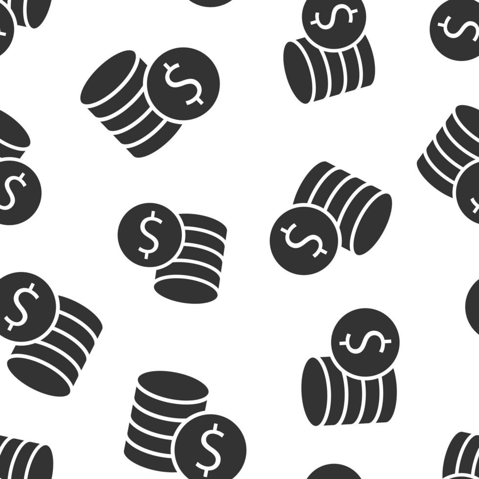 munten stack icoon in vlak stijl. dollar munt vector illustratie Aan wit geïsoleerd achtergrond. geld gestapeld naadloos patroon bedrijf concept.
