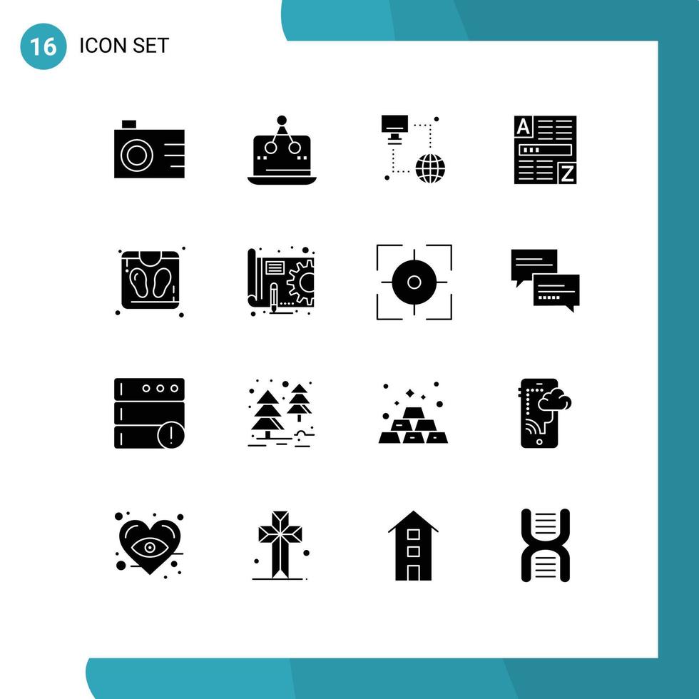 pictogram reeks van 16 gemakkelijk solide glyphs van schaal internet internet code browser bewerkbare vector ontwerp elementen