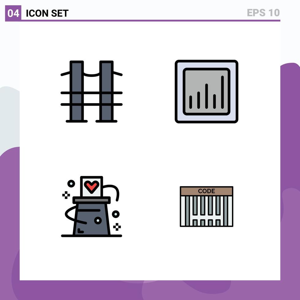 groep van 4 gevulde lijn vlak kleuren tekens en symbolen voor brug magie weg diagram truc bewerkbare vector ontwerp elementen