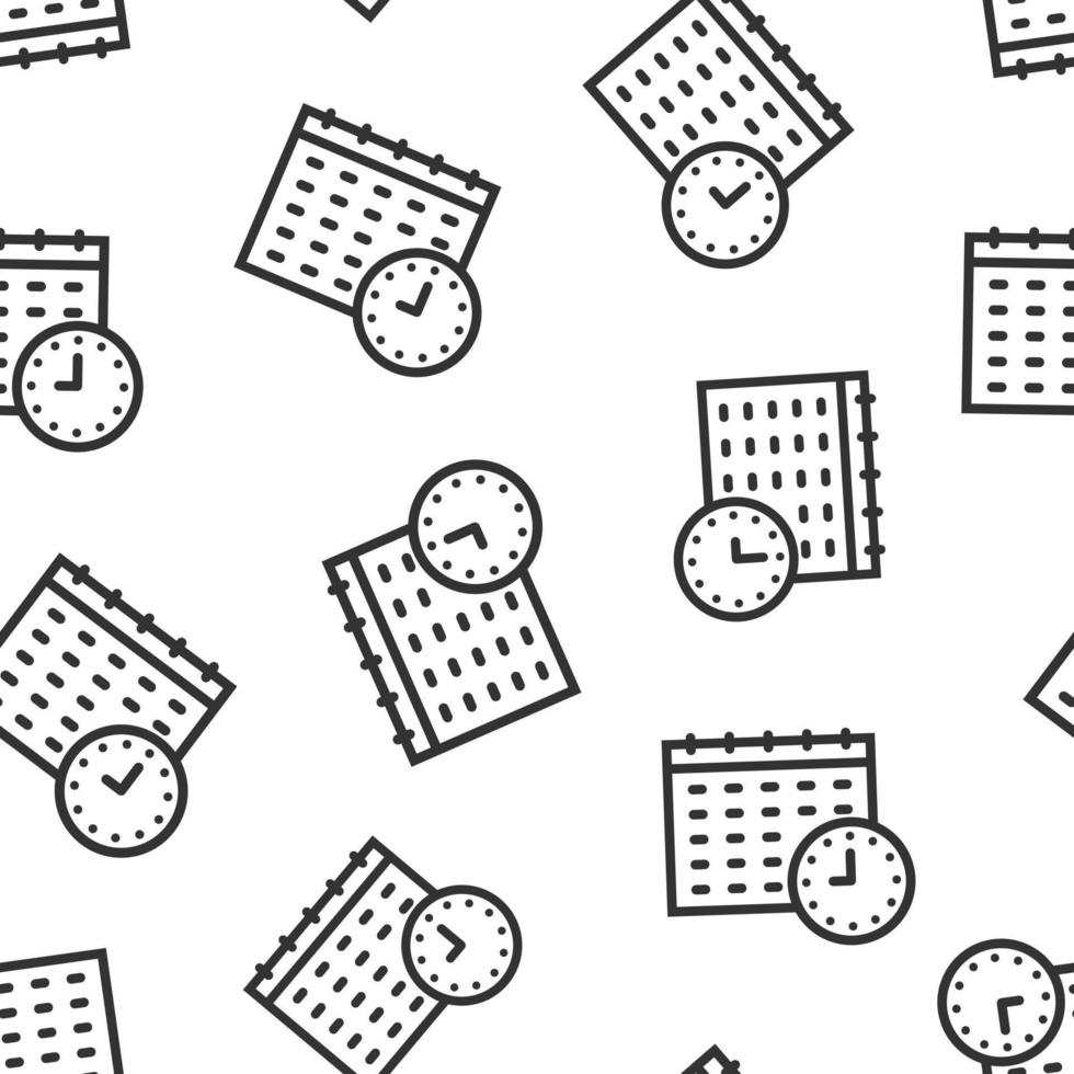 kalender met klok icoon in vlak stijl. agenda vector illustratie Aan wit geïsoleerd achtergrond. schema tijd ontwerper naadloos patroon bedrijf concept.