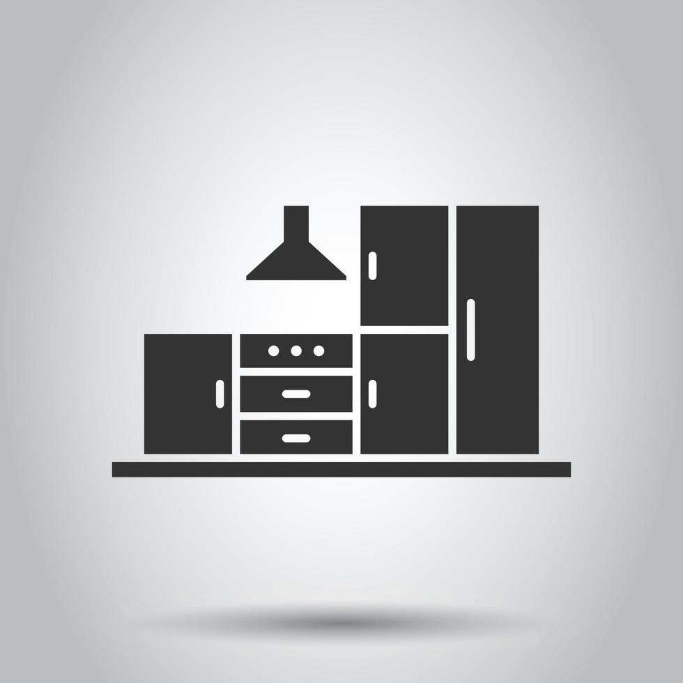 keuken meubilair icoon in vlak stijl. keuken vector illustratie Aan wit geïsoleerd achtergrond. Koken kamer bedrijf concept.