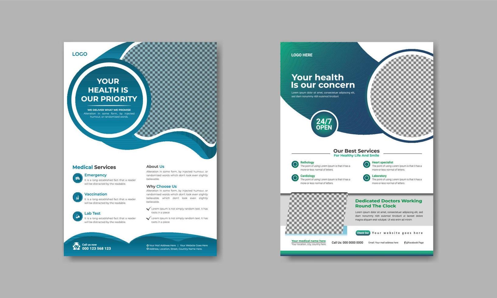 medisch gezondheidszorg folder sjabloon, medisch Diensten Promotie poster ontwerp, a4 maat, poster, zakelijke bedrijf folder ontwerp medisch brochure ontwerp, folder, brochure vector illustratie lay-out ontwerp