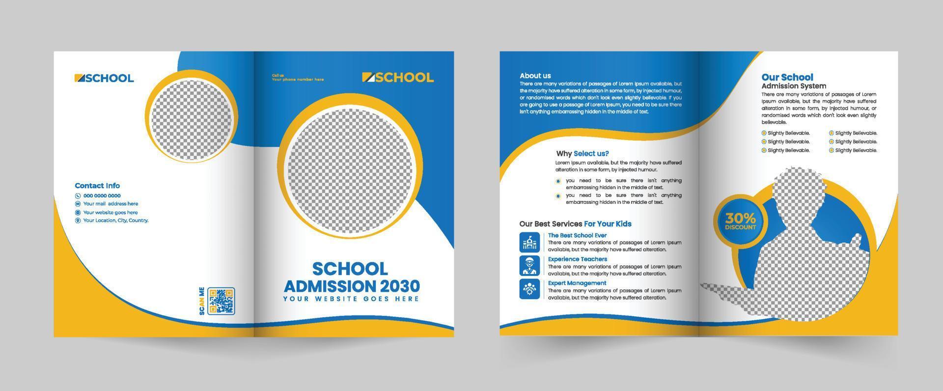 creatief en modern school- toelating tweevoudig brochure sjabloon, tweevoudig brochure school- onderwijs folder vector indeling.