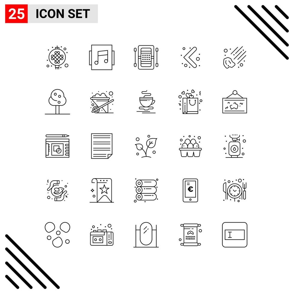 reeks van 25 modern ui pictogrammen symbolen tekens voor ruimte meteoor atletiek navigatie pijl bewerkbare vector ontwerp elementen