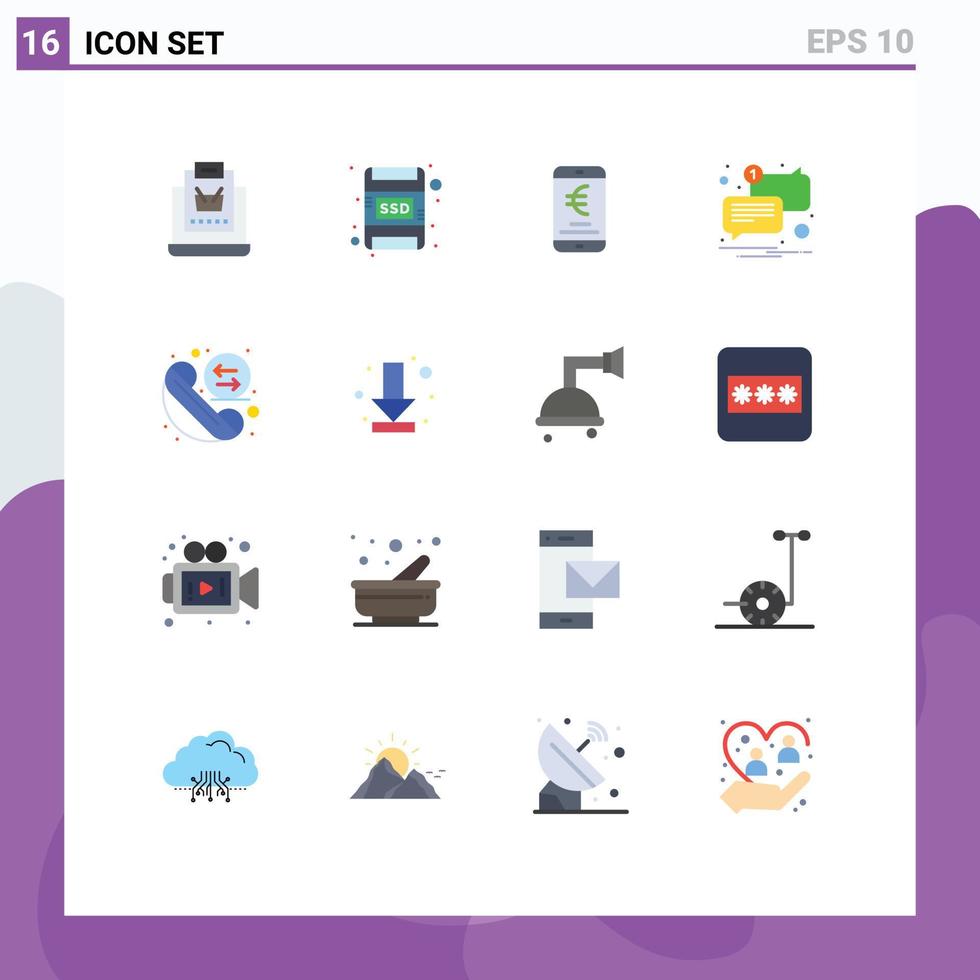 16 vlak kleur concept voor websites mobiel en apps telefoontje bericht mobiel mail boodschappen doen bewerkbare pak van creatief vector ontwerp elementen
