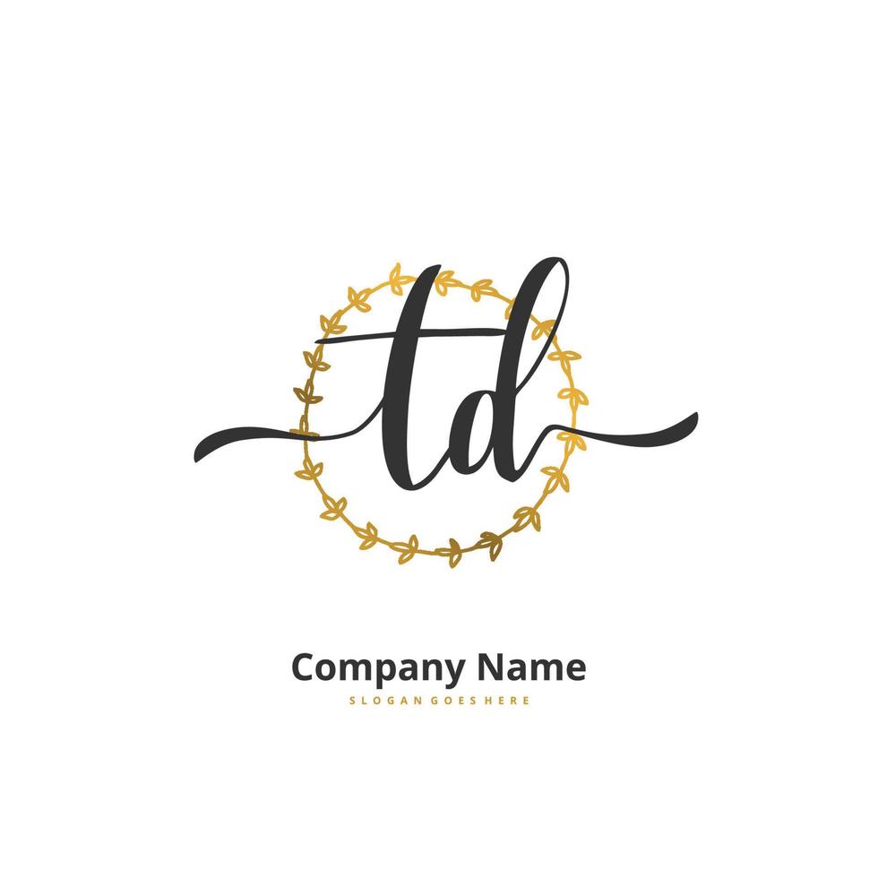 td eerste handschrift en handtekening logo ontwerp met cirkel. mooi ontwerp handgeschreven logo voor mode, team, bruiloft, luxe logo. vector