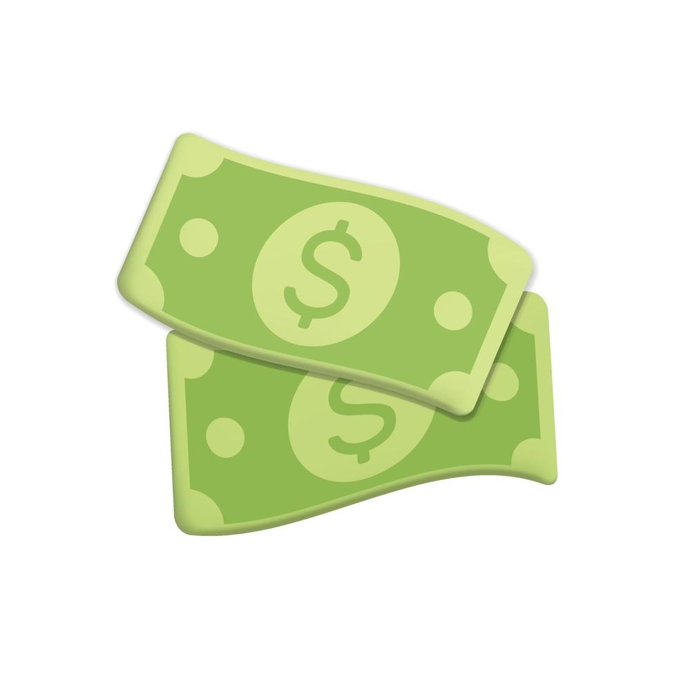 3d vector tekenfilm geven van drie drijvend omhoog en naar beneden gedraaid groen dollar bankbiljet papier valuta banier ontwerp
