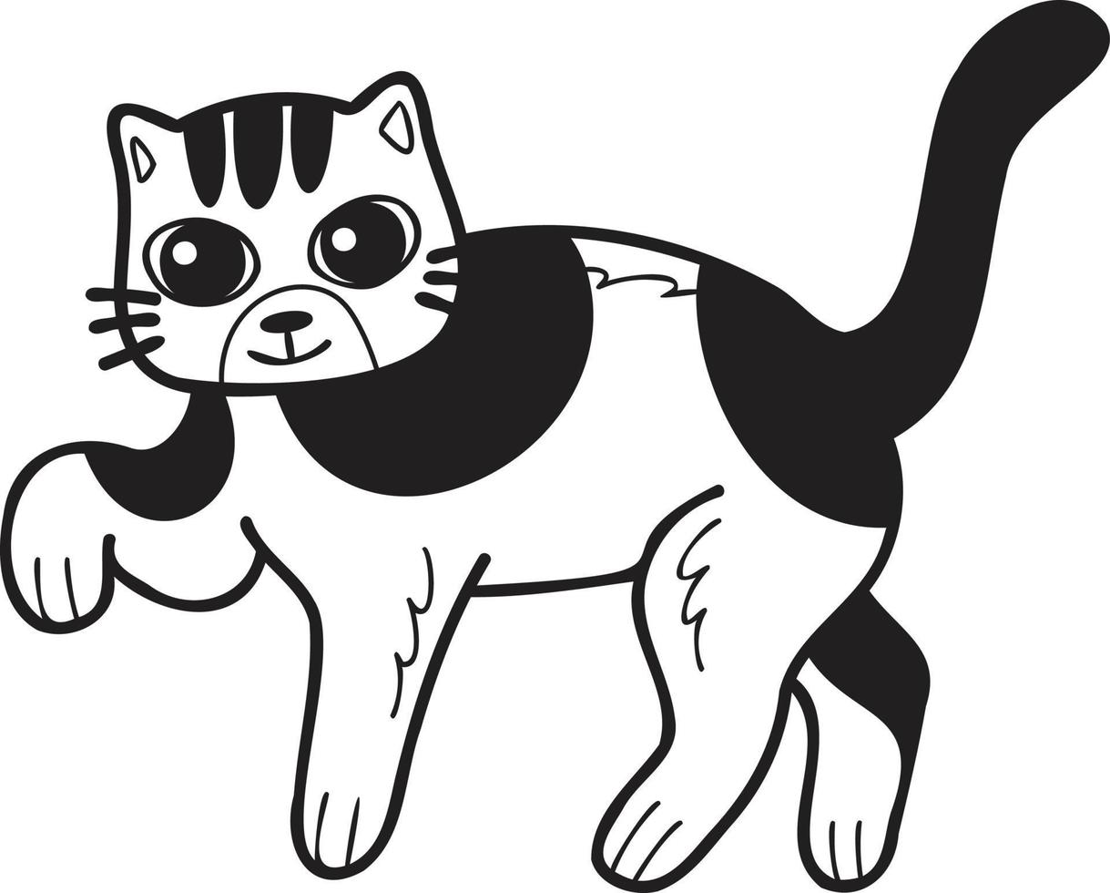 hand- getrokken wandelen gestreept kat illustratie in tekening stijl vector