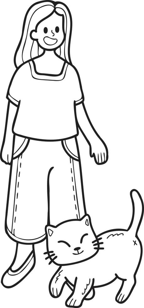 hand- getrokken kat bedelen eigenaar illustratie in tekening stijl vector