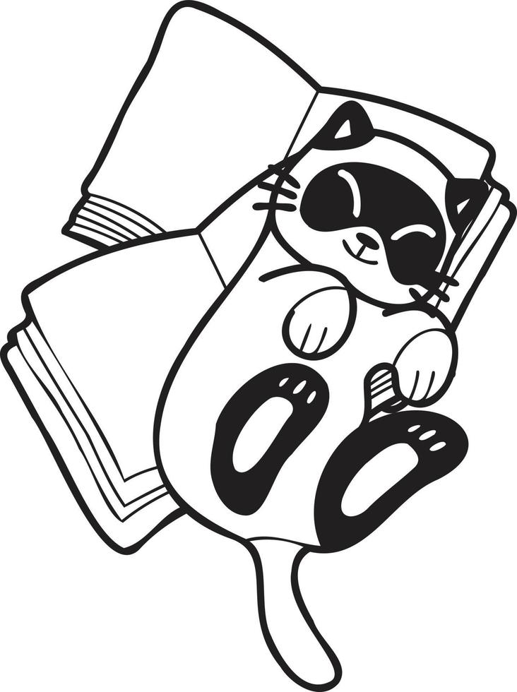 hand- getrokken kat aan het liegen Aan stack van boeken illustratie in tekening stijl vector