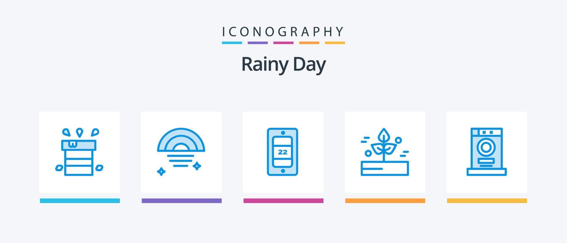 regenachtig blauw 5 icoon pak inclusief kleren. regen. het weer. fabriek. landbouw. creatief pictogrammen ontwerp vector