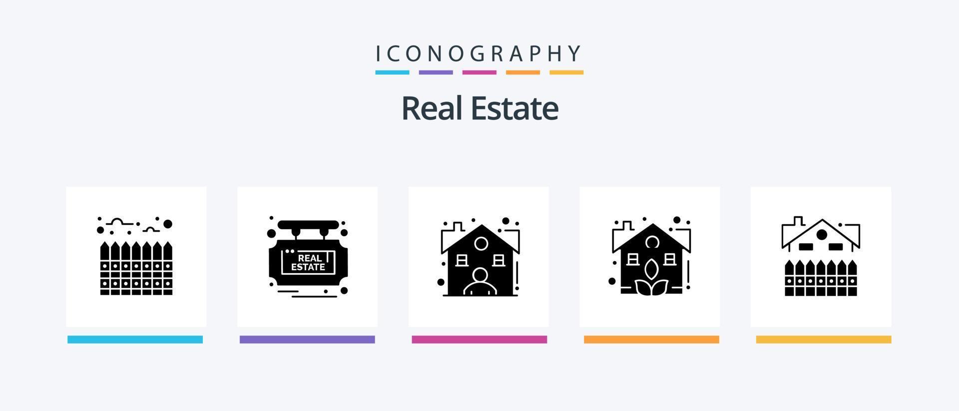 echt landgoed glyph 5 icoon pak inclusief gebouw. echt. makelaar. fabriek. landgoed. creatief pictogrammen ontwerp vector