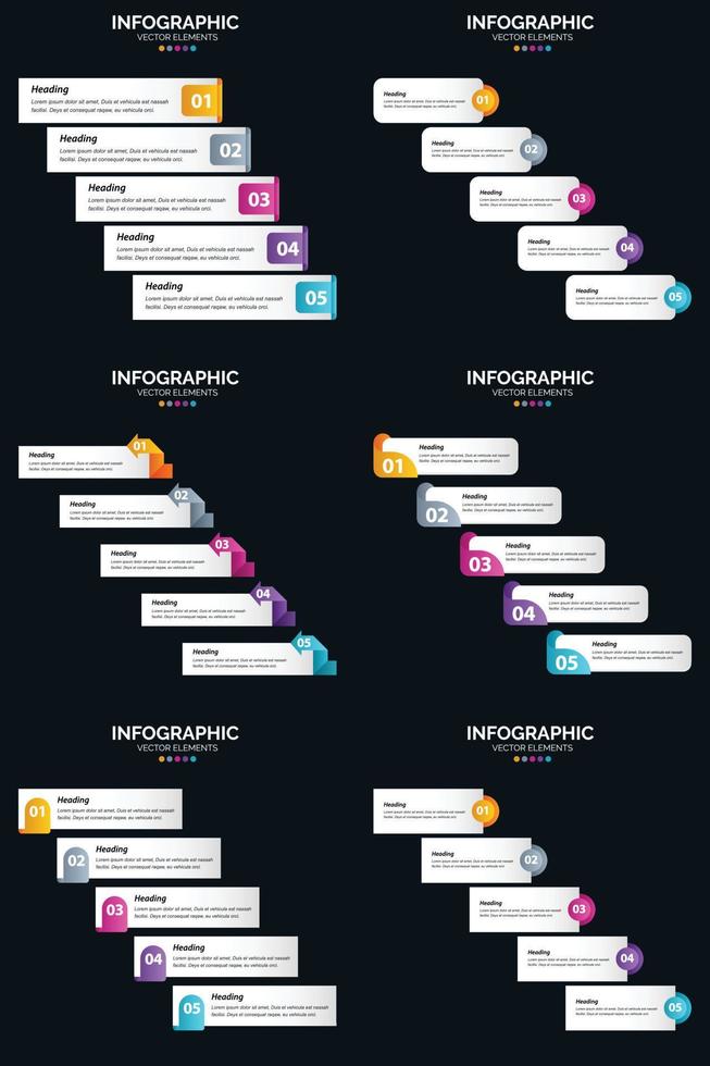 vector 6 infographics pak presentatie glijbaan sjabloon 5 stappen fiets diagrammen en tijdlijnen