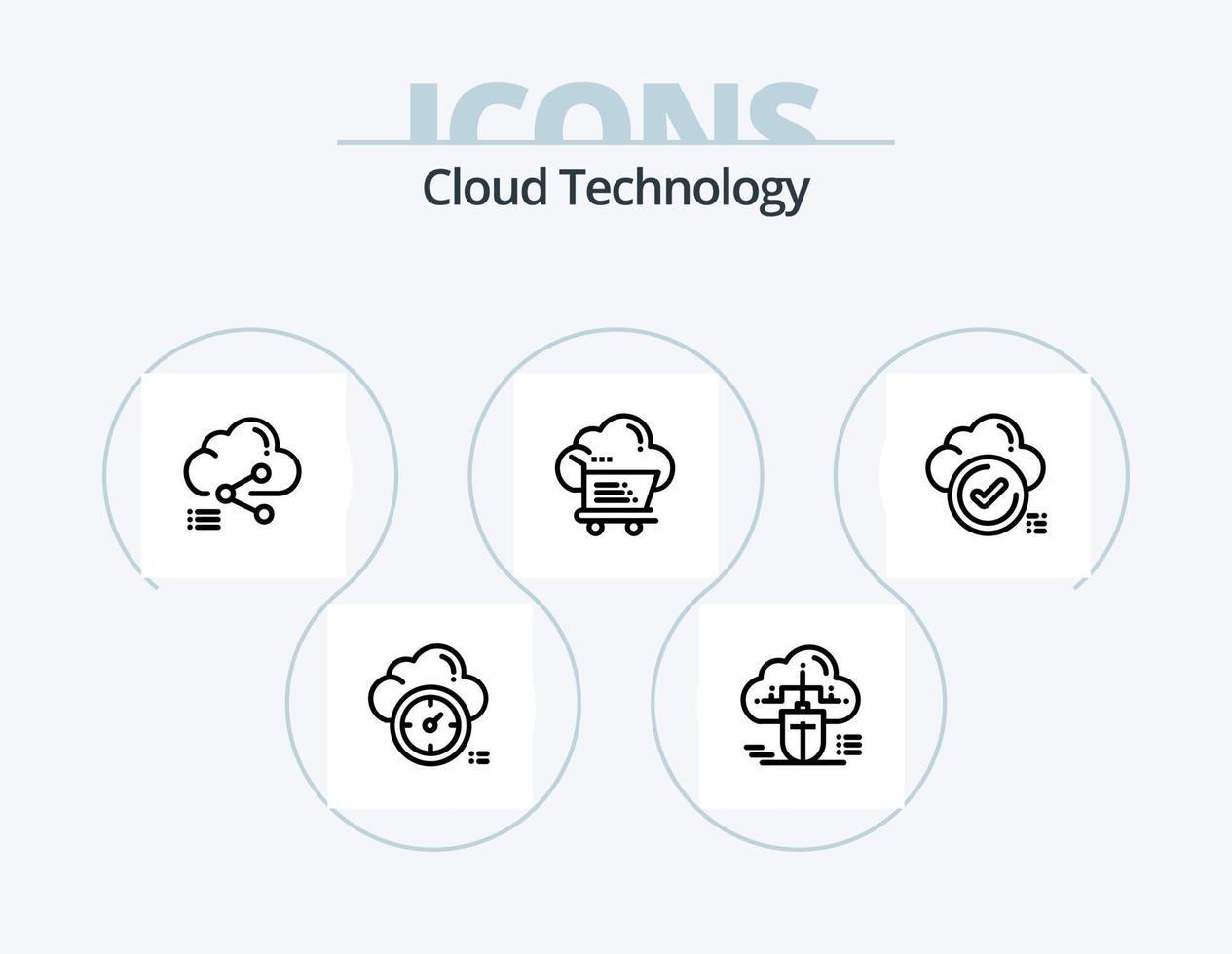 wolk technologie lijn icoon pak 5 icoon ontwerp. e-mail. wolk. e-commerce. online. het dossier vector