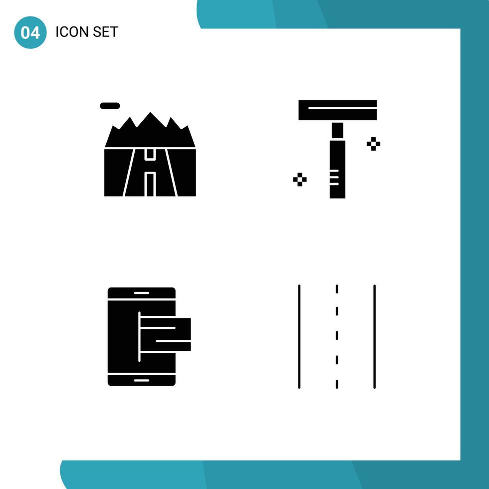 mobiel koppel solide glyph reeks van 4 pictogrammen van landschap e weg scheermes online bewerkbare vector ontwerp elementen