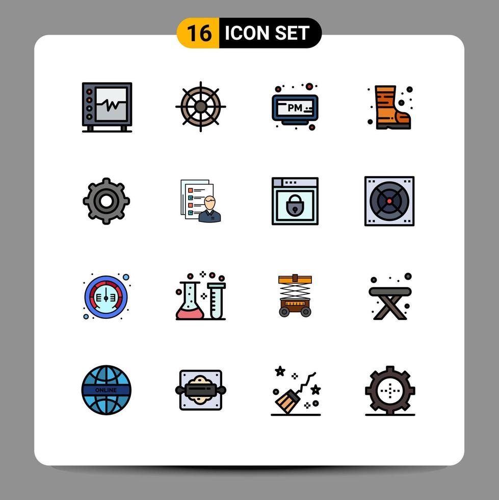 16 universeel vlak kleur gevulde lijnen reeks voor web en mobiel toepassingen instelling veiligheid wiel brand tijd bewerkbare creatief vector ontwerp elementen