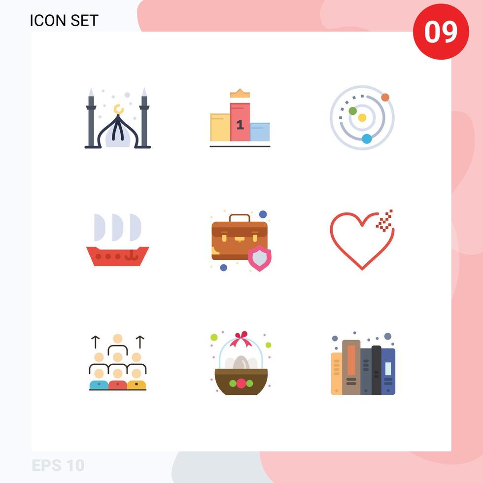 modern reeks van 9 vlak kleuren pictogram van zak zeilvis onderwijs argosie zonne- systeem bewerkbare vector ontwerp elementen