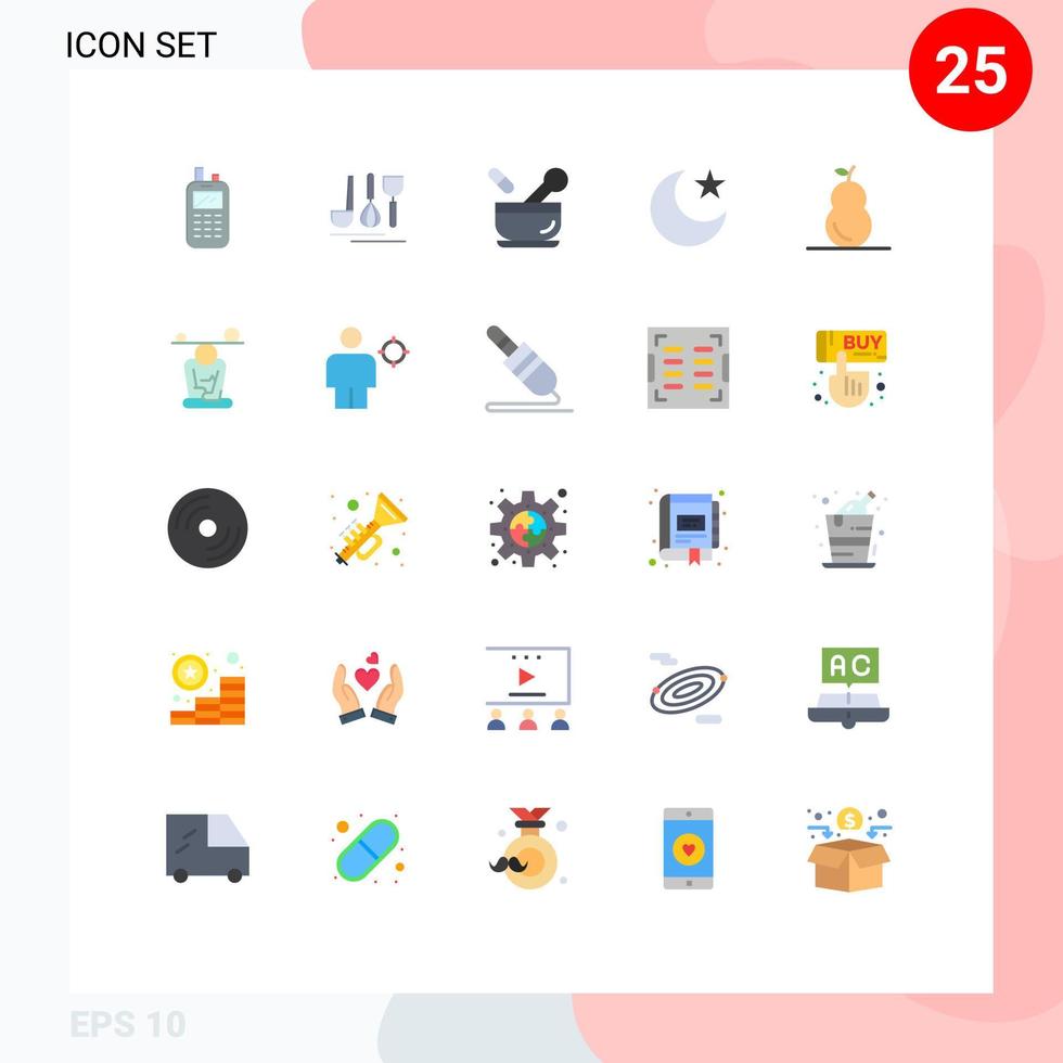 25 universeel vlak kleuren reeks voor web en mobiel toepassingen Peer voedsel ziekenhuis nacht maan bewerkbare vector ontwerp elementen