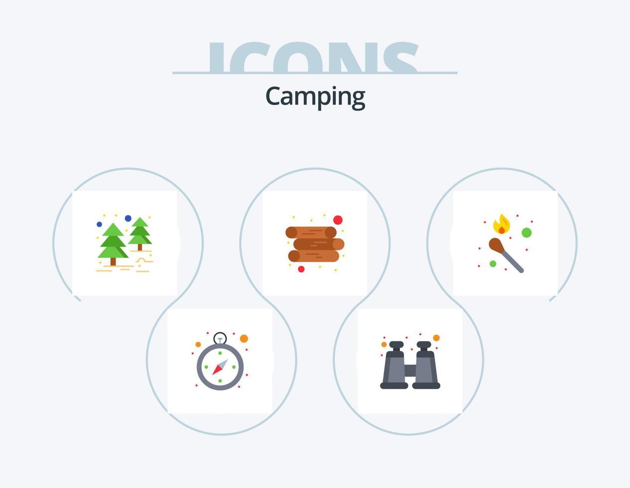 camping vlak icoon pak 5 icoon ontwerp. . stok brand. boom. wedstrijd. brand vector