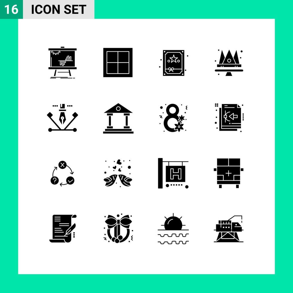 modern reeks van 16 solide glyphs pictogram van artwork koning interieur juweel nacht bewerkbare vector ontwerp elementen