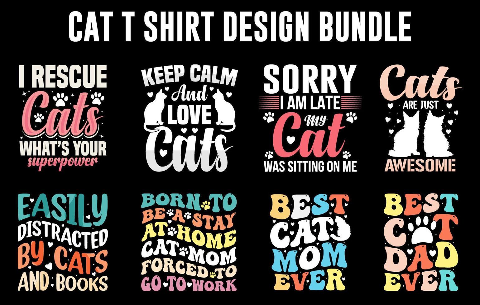 kat t-shirt ontwerp bundel, kat t-shirt set, kat vector bundel, modieus kat t-shirt, katten ontwerp set, kat silhouet reeks