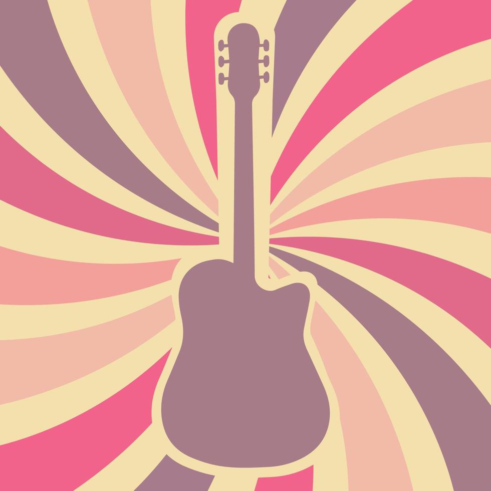 icoon, sticker in hippie stijl met gitaar, golven. retro stijl vector