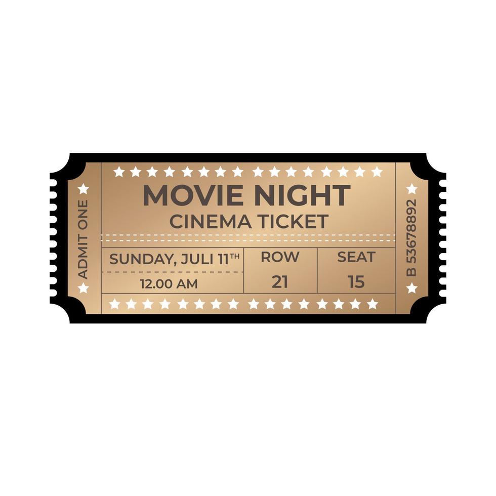 bioscoop ticket zwart en bruin geïsoleerd Aan wit achtergrond vector